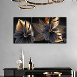 Beautiful Golden Leaf Flower Canvas Wall Painting 3 Pieces