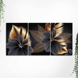 Beautiful Golden Leaf Flower Canvas Wall Painting 3 Pieces