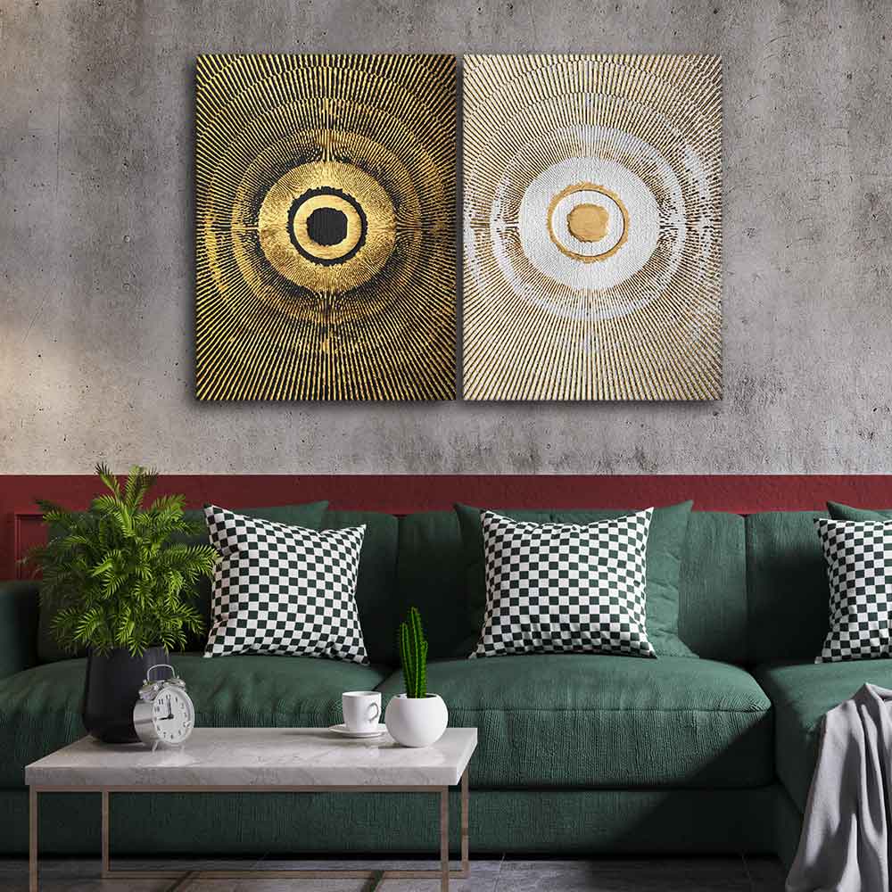 Beautiful Golden Pattern Canvas Wall Painting of Two Pieces
