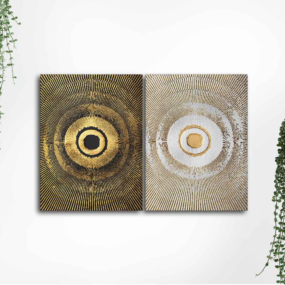 Beautiful Golden Pattern Canvas Wall Painting of Two Pieces