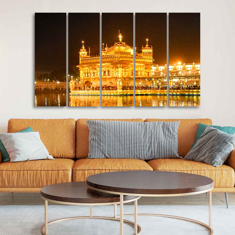 Golden Temple Canvas Wall Painting of Five Pieces