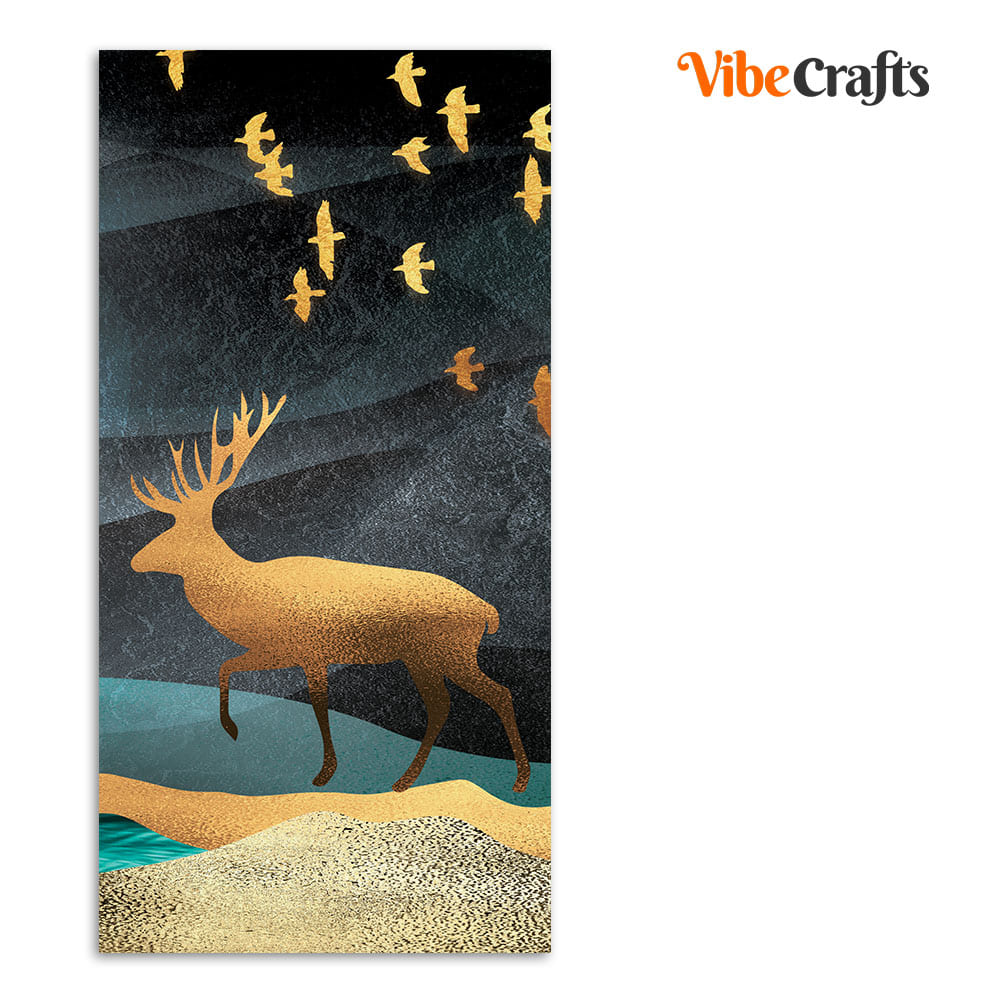 Beautiful Golden Walking Deer Premium Canvas Wall Painting