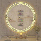 Beautiful Greek Key Motif LED Round Shape Bathroom Mirror