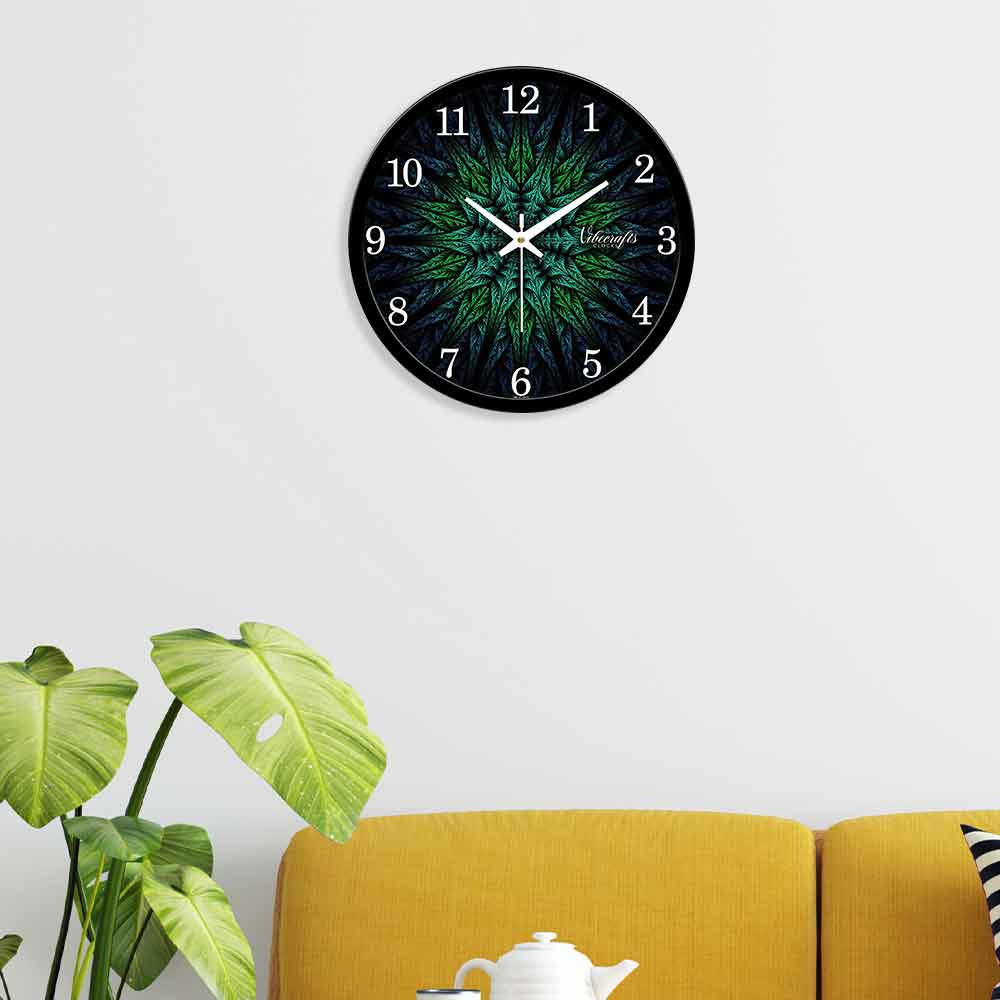Green Leaves Pattern Wall Clock