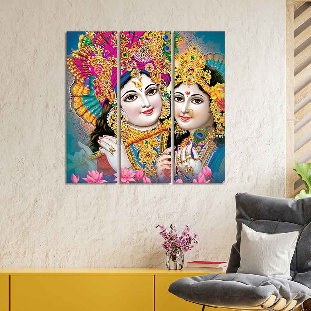 Beautiful Lord Radha Krishan Canvas Wall Painting 3 Pieces Set