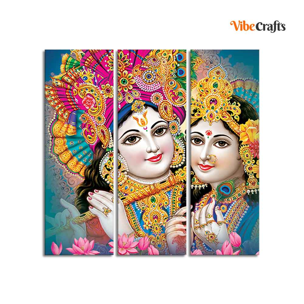 Beautiful Lord Radha Krishan Canvas Wall Painting 3 Pieces Set