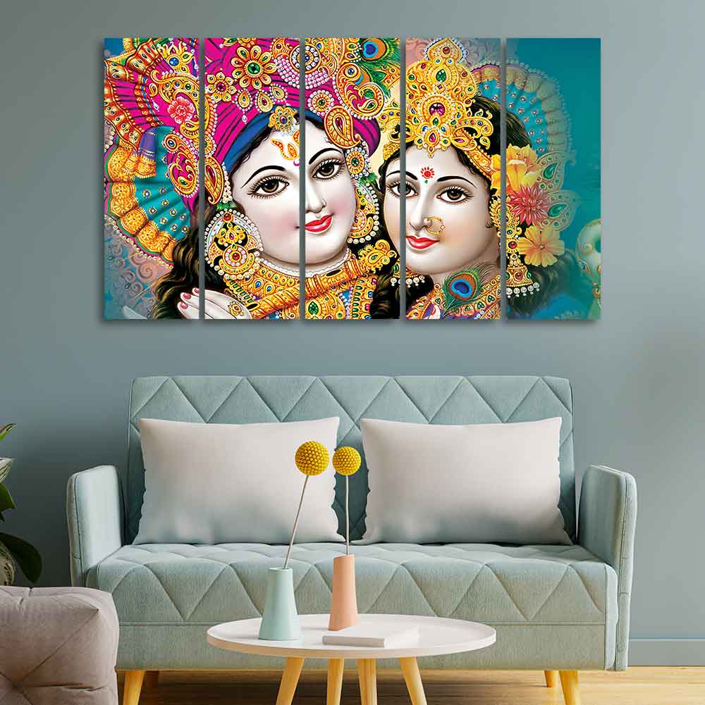 Beautiful Lord Radha Krishan Canvas Wall Painting Five Pieces