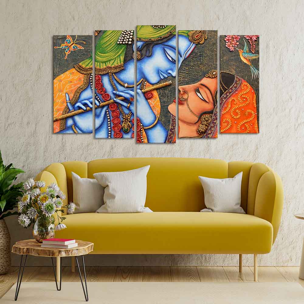 Radha Krishna Five Pieces Premium Wall Painting