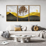 Beautiful Luxury Modern Art of Trees and Deer Floating Canvas Wall Painting Set of Three
