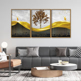  Luxury Modern Art of Trees and Deer Floating Canvas Wall Painting Set of Three
