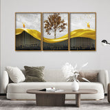  Modern Art of Trees and Deer Floating Canvas Wall Painting Set of Three