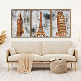 Beautiful Monuments Premium Floating Canvas Wall Painting Set of Three