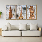 Monuments Premium Floating Canvas Wall Painting Set of Three
