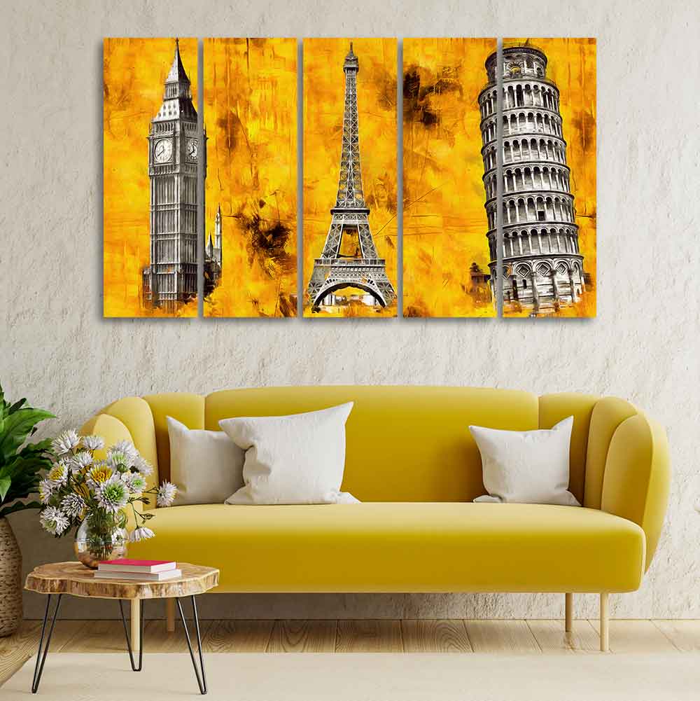 Beautiful Monuments Premium Wall Painting Set of Five