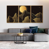 Beautiful Moon and Golden Mountains Floating Canvas Wall Painting