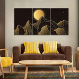 Beautiful Moon and Golden Mountains Wall Painting of 3 Pieces