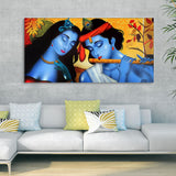  Radha Krishna with Flute Canvas Wall Painting