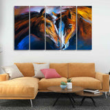 Beautiful Pair of Horses Five Pieces Wall Painting