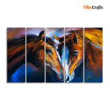 Beautiful Pair of Horses Five Pieces Wall Painting
