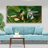 Beautiful Radha Krishna Playing with Flute Canvas Wall Painting