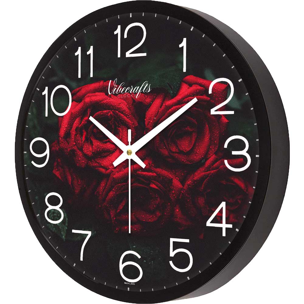 Beautiful Red Rose Designer Wall Clock For Living Bedroom