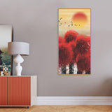 Beautiful Red Tree with Sunrise Scenery Canvas Wall Painting