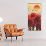  Red Tree with Sunrise Scenery Canvas Wall Painting