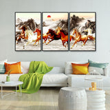 Running Horses at Sunset Floating Canvas Wall Painting Set of 3