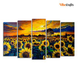 Beautiful Sunflower Garden Canvas Wall Painting of Five Pieces