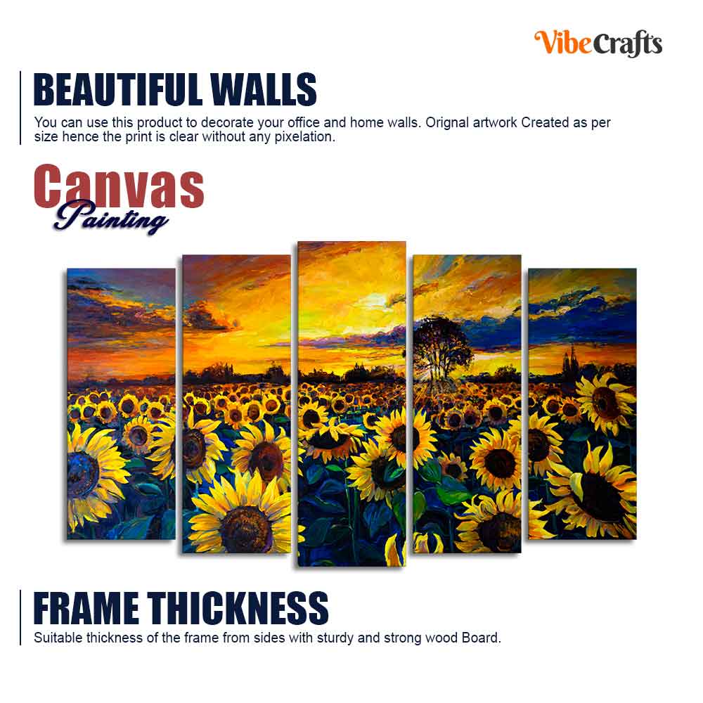 Beautiful Sunflower Garden Canvas Wall Painting of Five Pieces