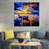 Beautiful Sunset & Boat Canvas Wall Painting of 3 Pieces