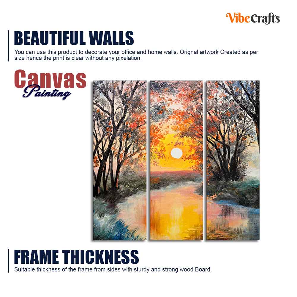 Beautiful Sunset at River Wall Painting Set of 3 Pieces