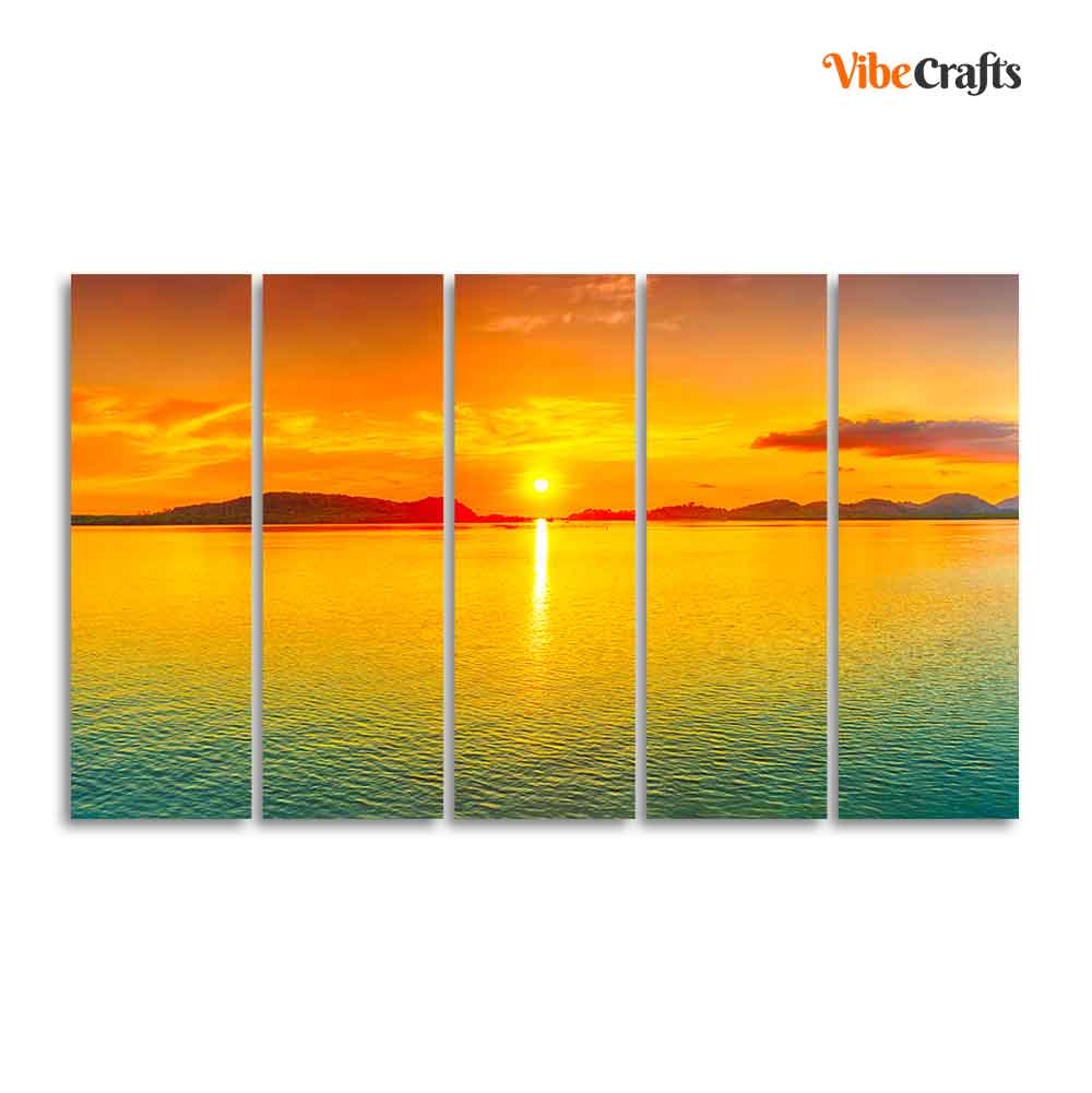 Beautiful Sunset Horizon Five Pieces Canvas wall Painting