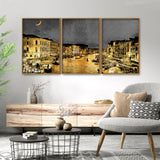  Venice City at Night Floating Canvas Wall Painting Set of Three