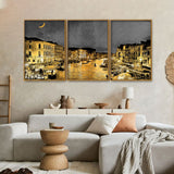 Beautiful Venice City at Night Floating Canvas Wall Painting Set of Three