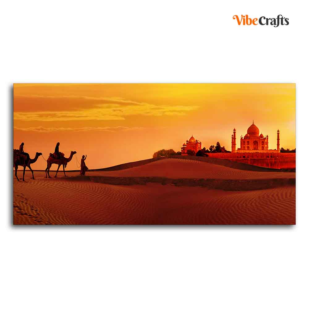 Beautiful Wall Painting of Camel Caravan Heading to Taj Mahal