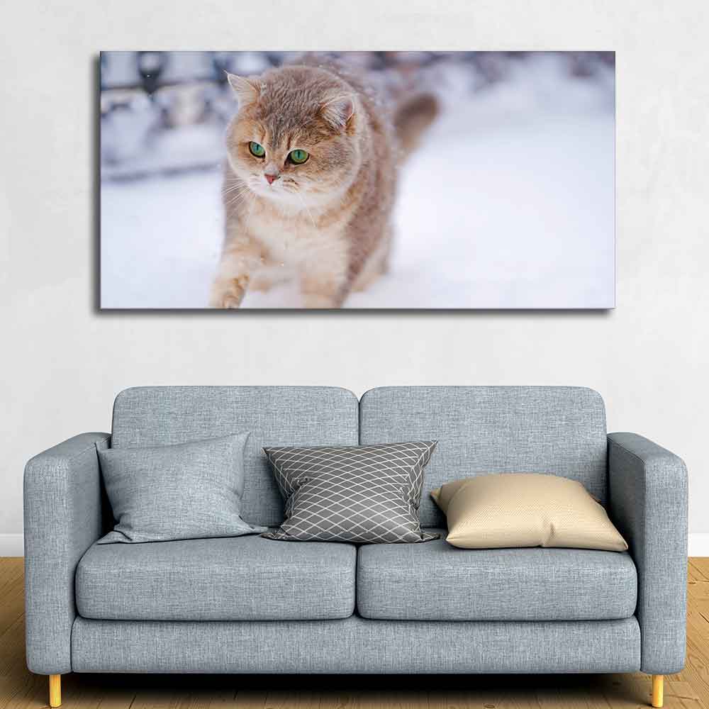 Wall Painting of Cat Walking in Snow