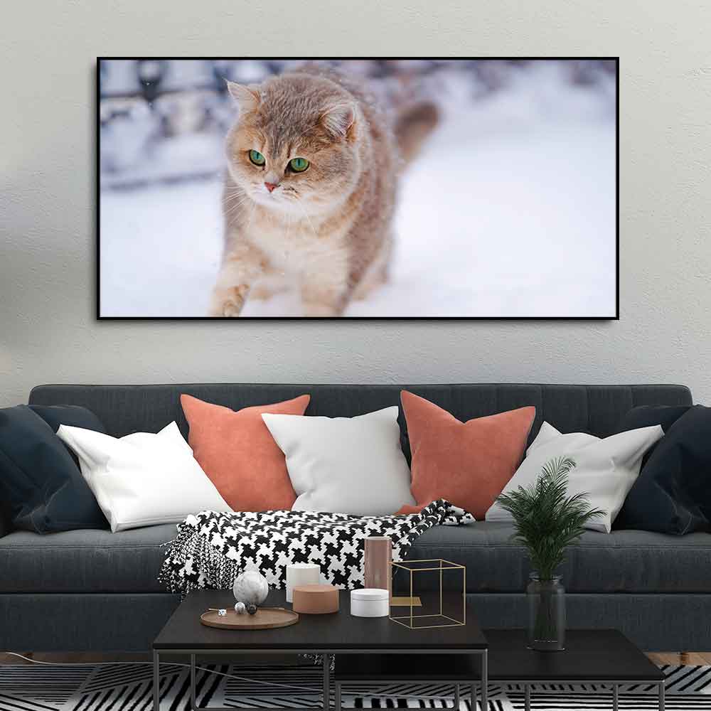 Beautiful Wall Painting of Cat Walking in Snow