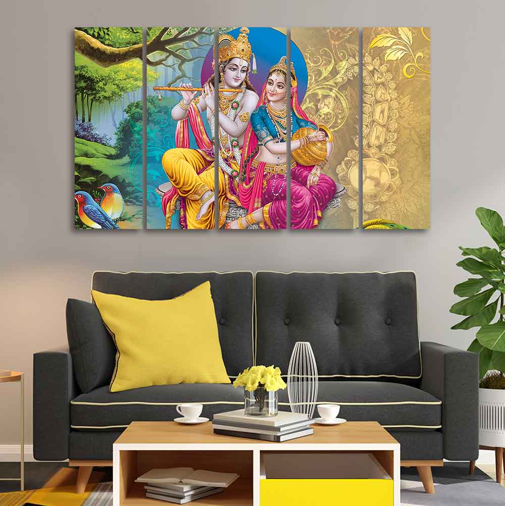 Beautiful Wall Painting of Lord Radha Krishna Set of Five Pieces