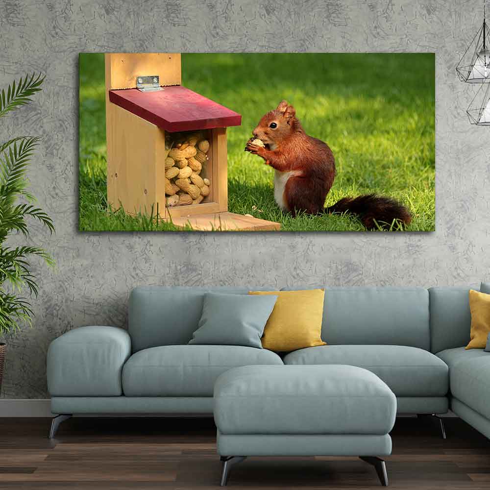Beautiful Wall Painting of Squirrel Eating Food