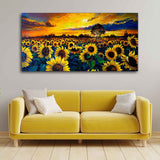 Beautiful Wall Painting of Sunflower Garden in Sunset View