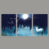 Full Moon Night Floating Canvas Wall Painting Set of Three