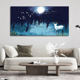  Deer in Full Moon Night Premium Wall Painting