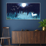 Beautiful White Deer in Full Moon Night Premium Wall Painting