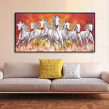 Beautiful White Seven Running Horse Premium Canvas Wall Painting
