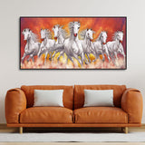  White Seven Running Horse Premium Canvas Wall Painting