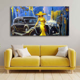 Beautiful Woman with car Canvas Wall Painting