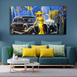 Woman with car Canvas Wall Painting