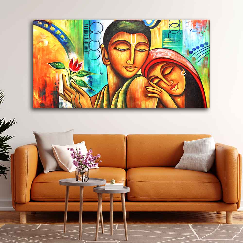 Size Canvas Wall Painting of Lord Radha Krishna