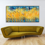 Birds Flying Over Golden Trees Forest Wall Painting
